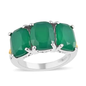 Karis Verde Onyx 3 Stone Ring in 18K YG Plated and Platinum Bond (Size 7.0) 6.35 ctw