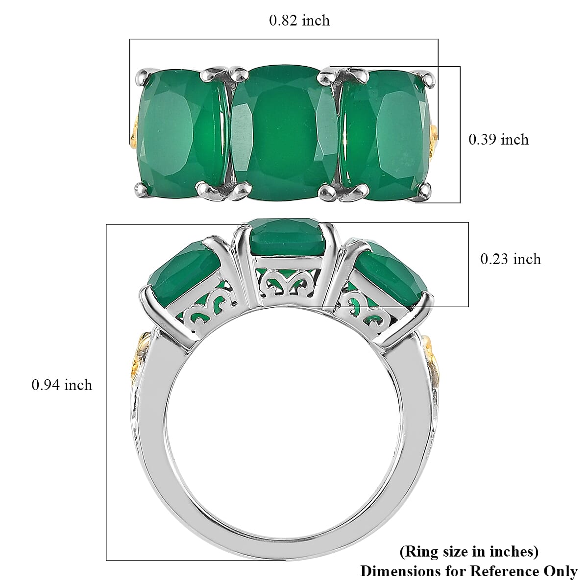 Karis Verde Onyx 3 Stone Ring in 18K YG Plated and Platinum Bond (Size 9.0) 6.35 ctw image number 3