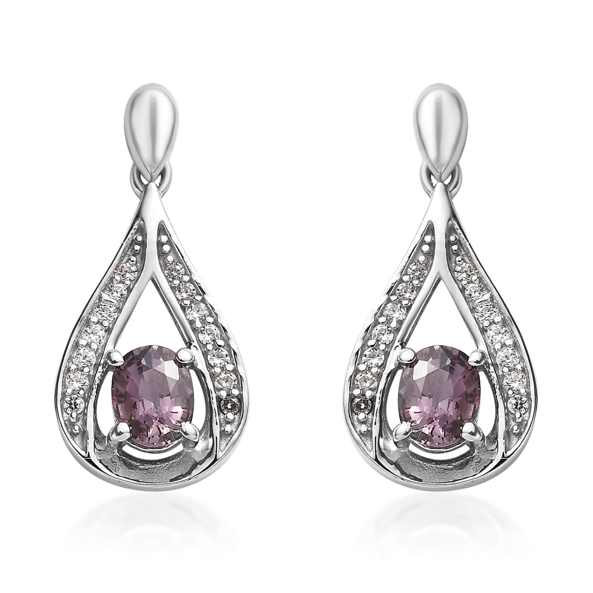 Tanzanian Lavender Spinel and White Zircon Dangling Earrings in Platinum Over Sterling Silver 1.40 ctw image number 0