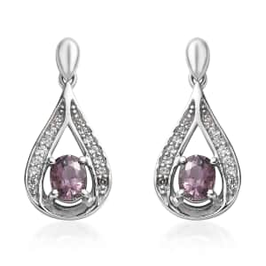 Tanzanian Lavender Spinel and White Zircon Dangling Earrings in Platinum Over Sterling Silver 1.40 ctw