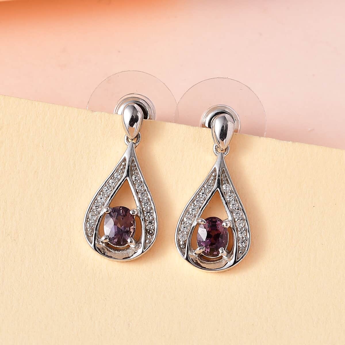 Tanzanian Lavender Spinel and White Zircon Dangling Earrings in Platinum Over Sterling Silver 1.40 ctw image number 1