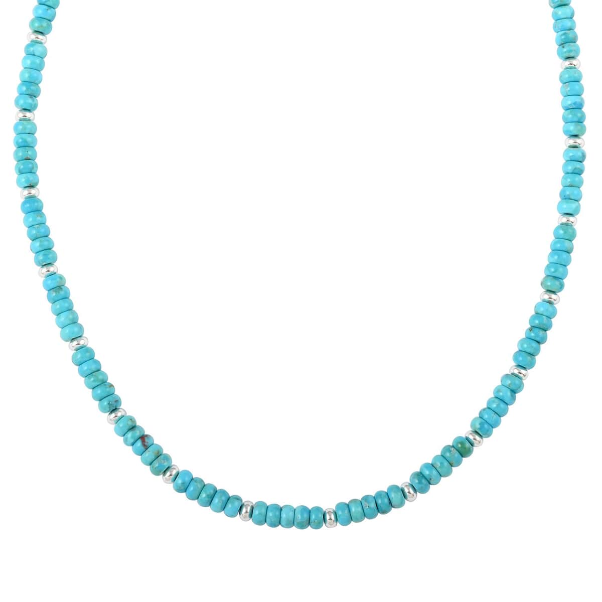 Blue Turquoise Beaded Necklace 18 Inches in Sterling Silver 90.00 ctw image number 2