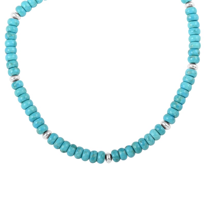Blue Turquoise Beaded Necklace 18 Inches in Sterling Silver 225.00 ctw