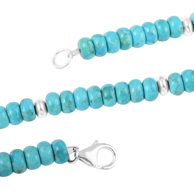 Blue Turquoise Beaded Necklace 18 Inches in Sterling Silver 225.00 ctw