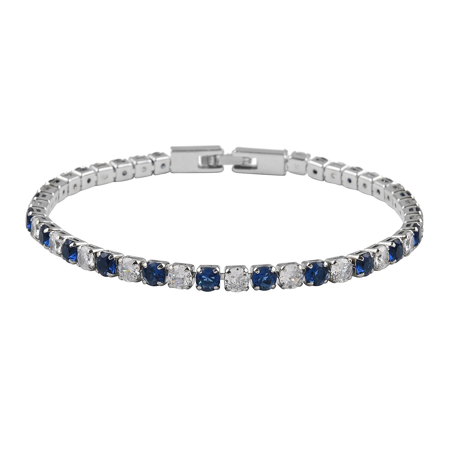 Simulated Blue and White Diamond Tennis Bracelet in Silvertone (8.00 In) 11.50 ctw