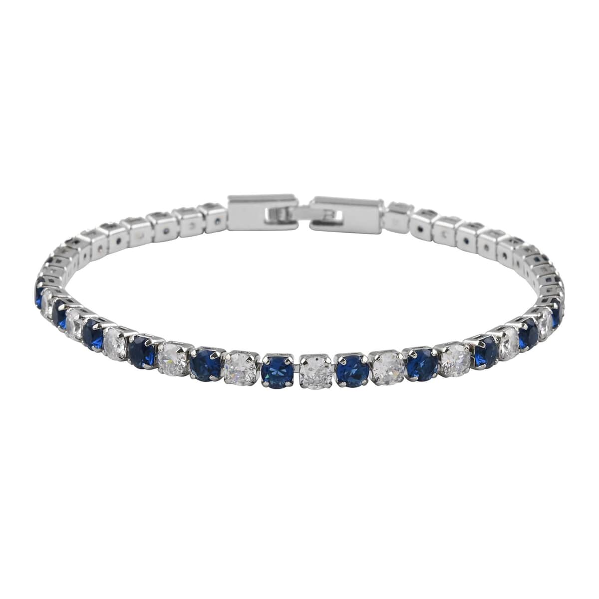 Simulated Blue and White Diamond Bracelet in Silvertone (8.00 In) 11.50 ctw image number 0