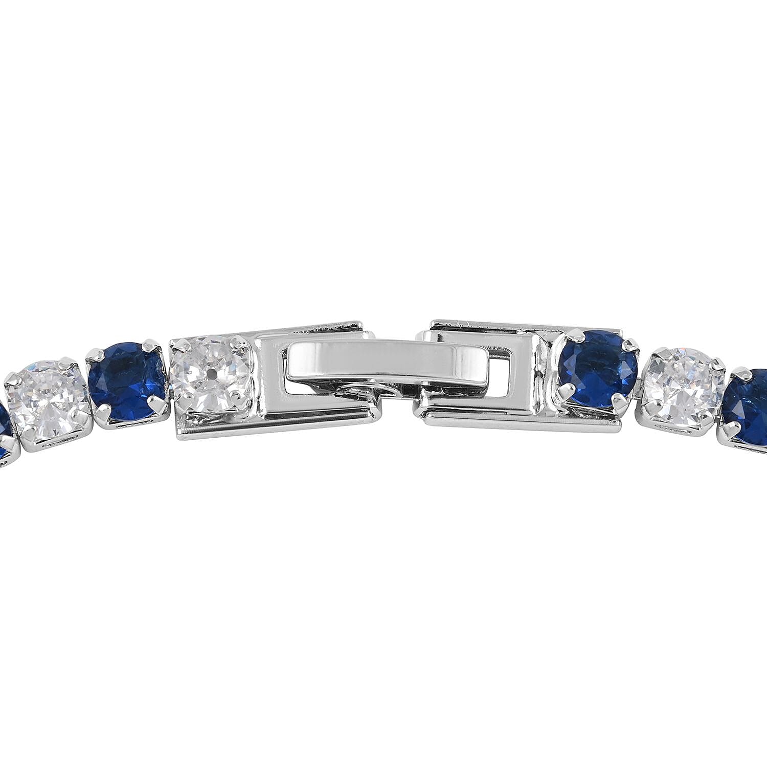 Simulated Blue and White Diamond Tennis Bracelet in Silvertone (8.00 In) 11.50 ctw