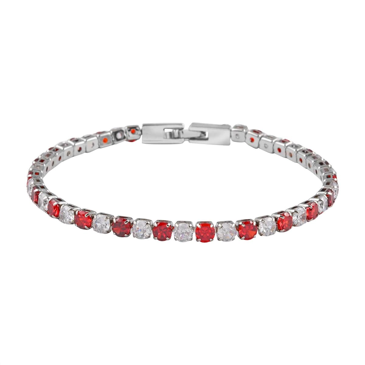 Simulated Red and White Diamond Tennis Bracelet in Silvertone (8.00 In) 11.50 ctw image number 0