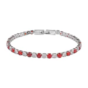 Simulated Red and White Diamond Tennis Bracelet in Silvertone (8.00 In) 11.50 ctw