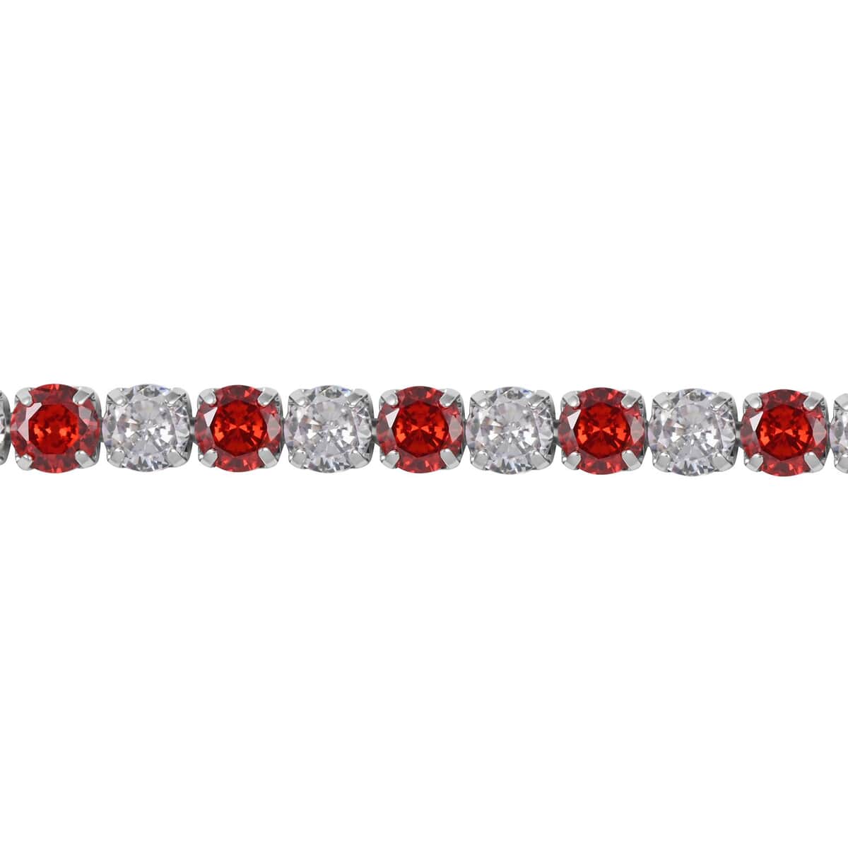 Simulated Red and White Diamond Tennis Bracelet in Silvertone (8.00 In) 11.50 ctw image number 2