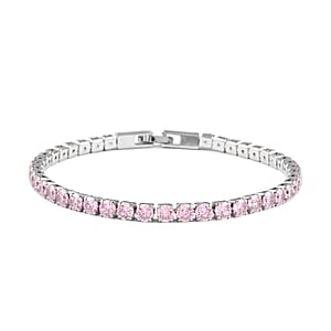 Simulated Pink Diamond Tennis Bracelet in Silvertone (8.00 In) 11.25 ctw