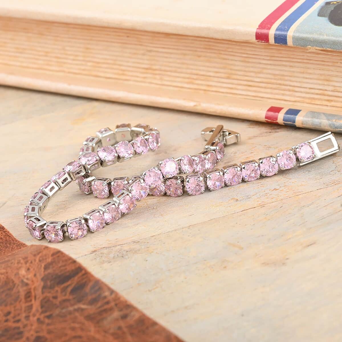 Simulated Pink Diamond Tennis Bracelet in Silvertone (8.00 In) 11.25 ctw image number 1