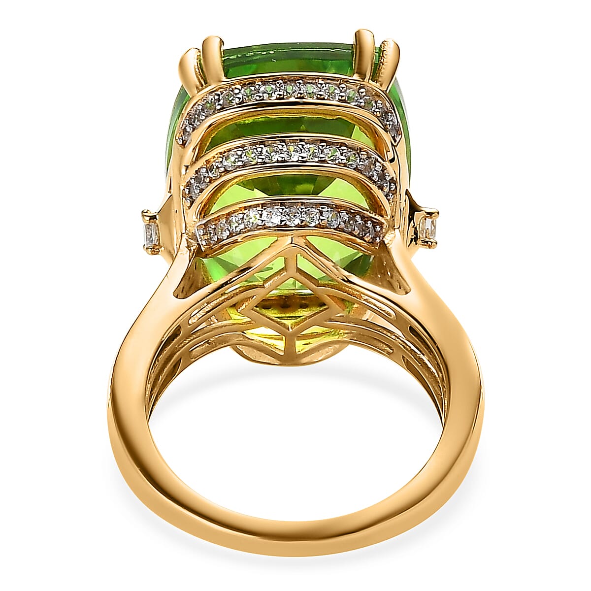 Chartreuse Quartz (Triplet) and White Zircon Ring in Vermeil Yellow Gold Over Sterling Silver (Size 10.0) 22.35 ctw