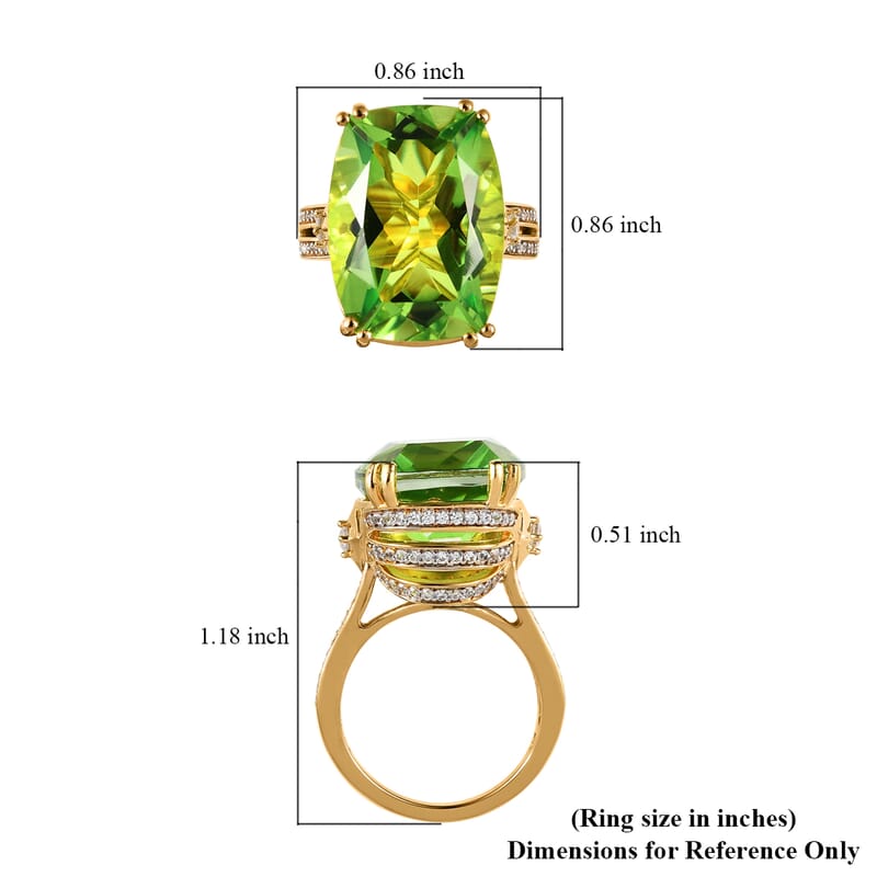 Chartreuse Quartz (Triplet) and White Zircon Ring in Vermeil Yellow Gold Over Sterling Silver (Size 10.0) 22.35 ctw