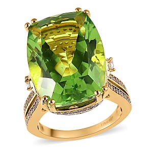 Chartreuse Quartz (Triplet) and White Zircon Ring in Vermeil Yellow Gold Over Sterling Silver (Size 8.0) 22.35 ctw