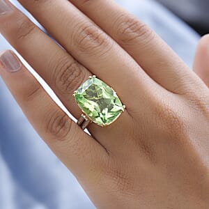 Chartreuse Quartz (Triplet) and White Zircon Ring in Vermeil Yellow Gold Over Sterling Silver (Size 8.0) 22.35 ctw