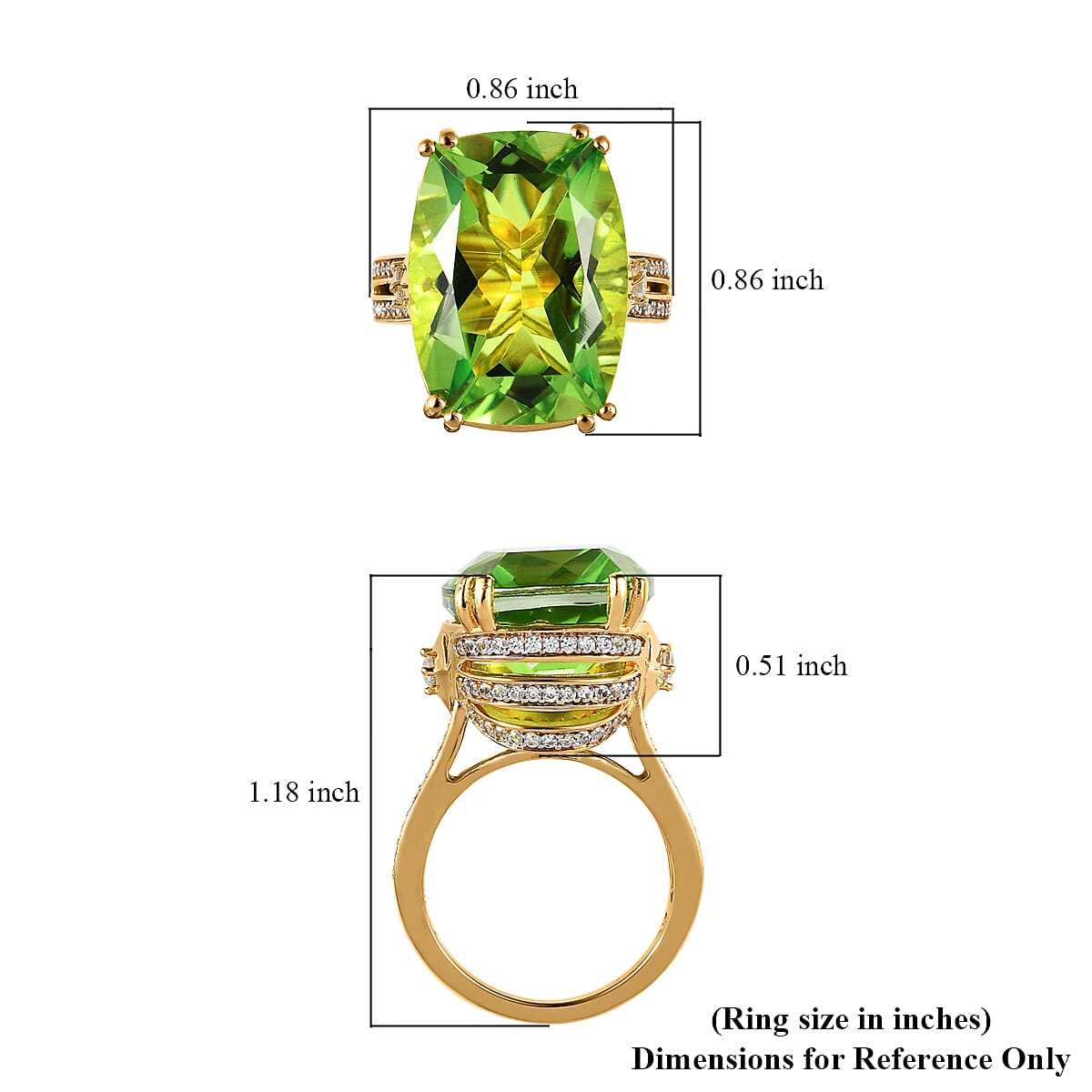 Chartreuse Quartz (Triplet) and White Zircon Ring in Vermeil Yellow Gold Over Sterling Silver (Size 8.0) 22.35 ctw image number 5