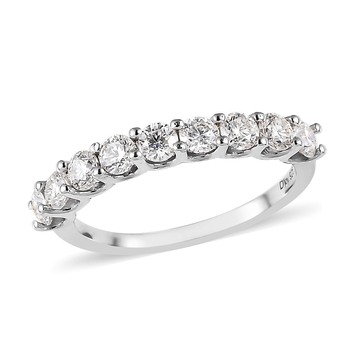 Moissanite 9 Stone Ring in Platinum Over Sterling Silver (Size 9.0) 0.75 ctw