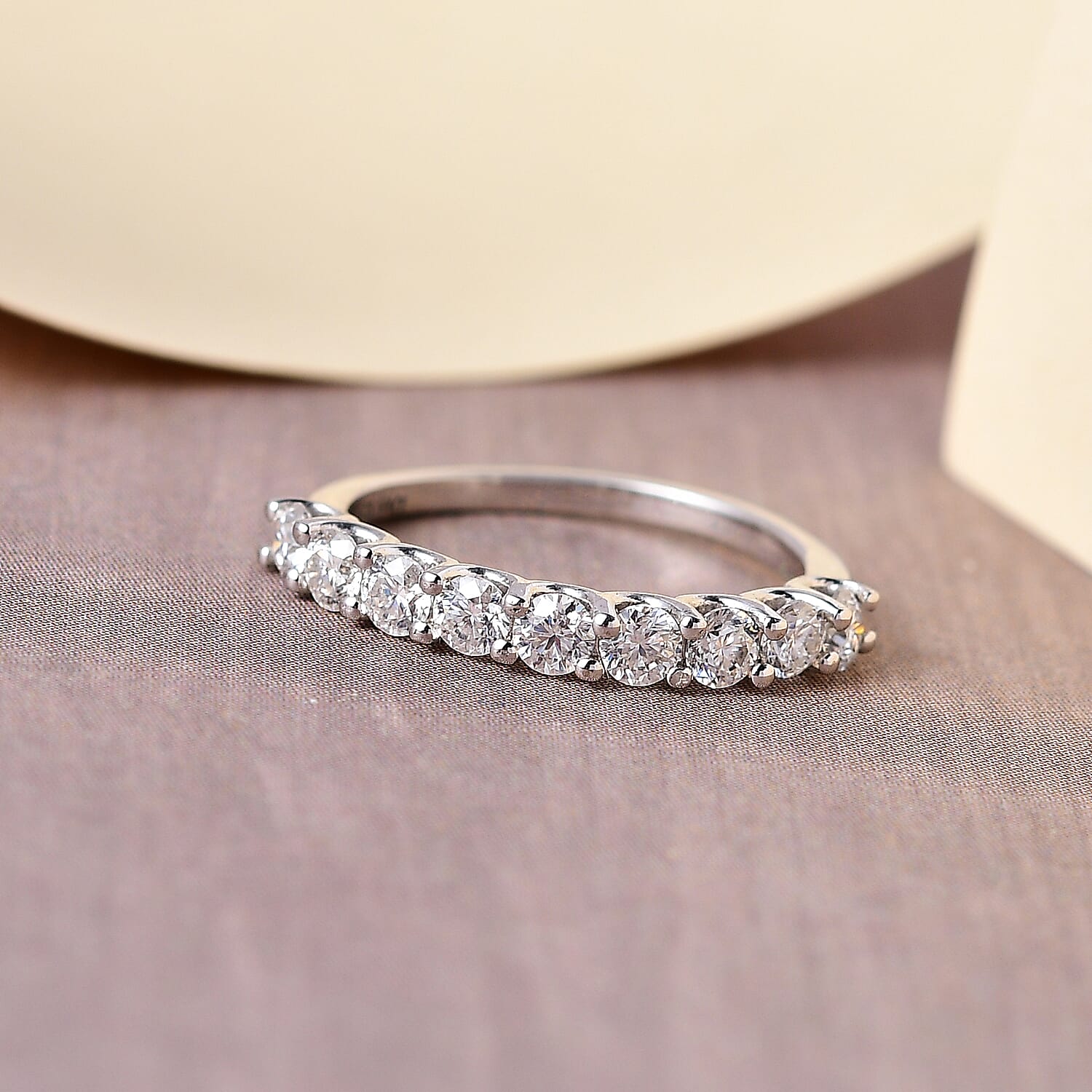 Moissanite 9 Stone Ring in Platinum Over Sterling Silver (Size 9.0) 0.75 ctw