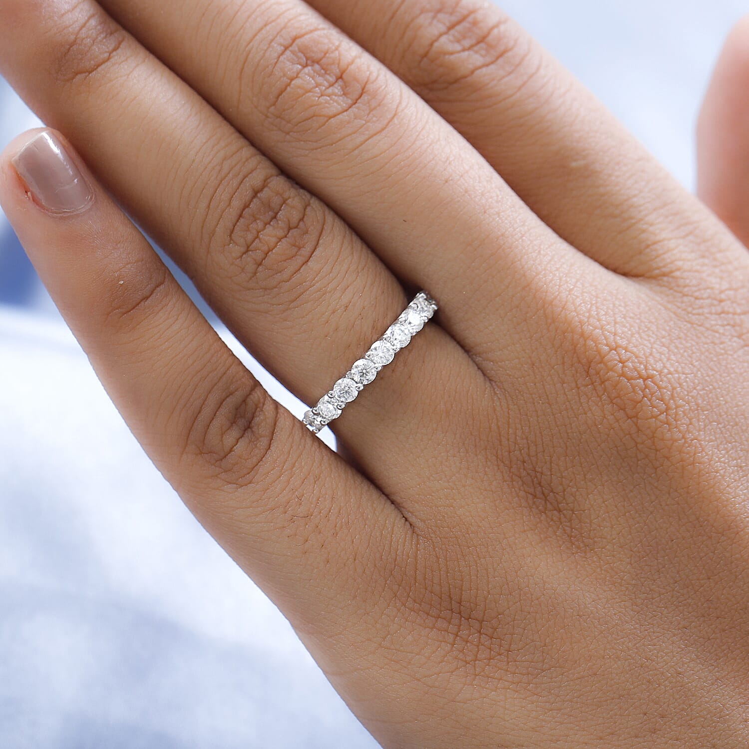 Moissanite 9 Stone Ring in Platinum Over Sterling Silver (Size 9.0) 0.75 ctw