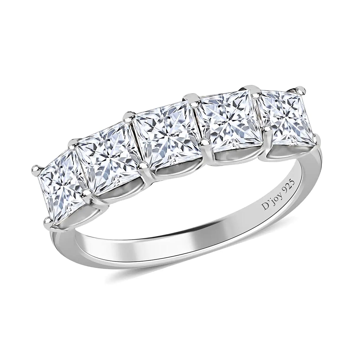 Princess Cut Moissanite 1.85 ctw 5 Stone Ring, Moissanite Ring, Vermeil Yellow Gold Over Sterling Silver Ring, Engagement Ring (Size 6.00) image number 0