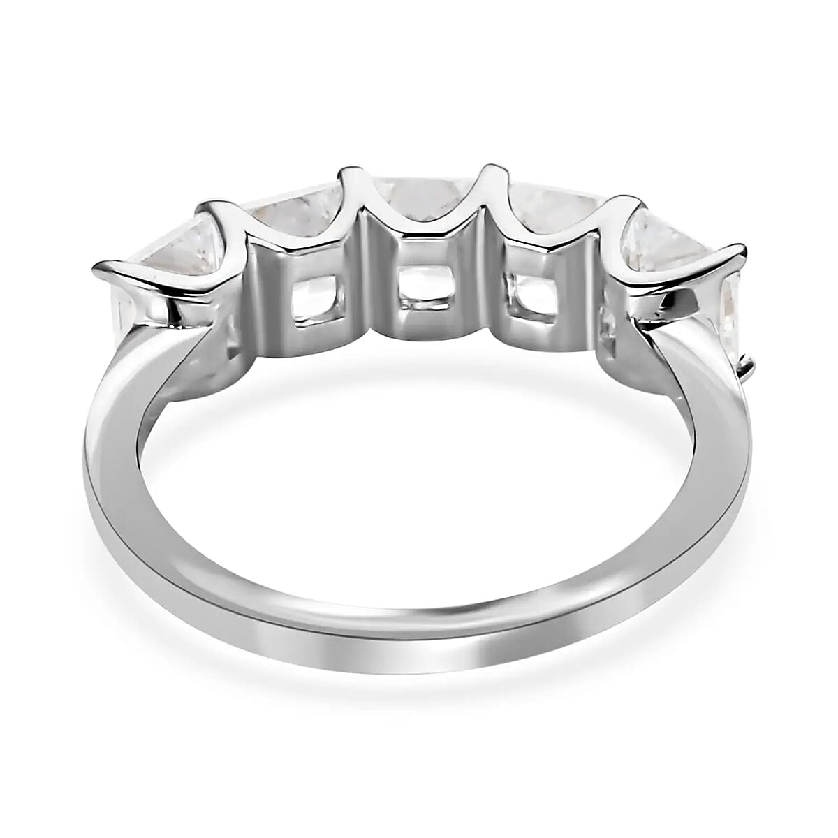 Princess Cut Moissanite 1.85 ctw 5 Stone Ring, Moissanite Ring, Platinum Over Sterling Silver Ring, Engagement Ring (Size 7) image number 5