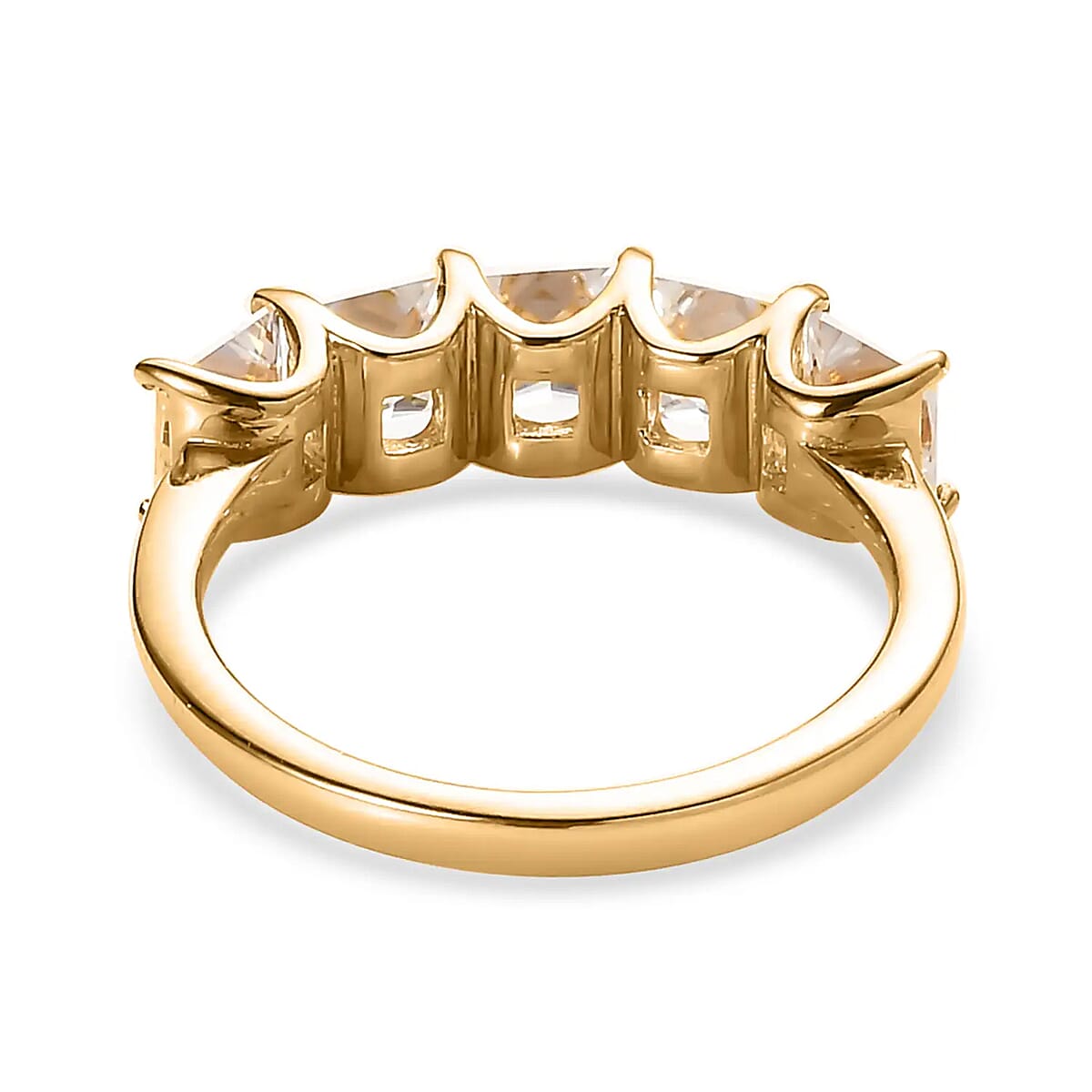 Princess Cut Moissanite 1.85 ctw 5 Stone Ring, Moissanite Ring, Vermeil Yellow Gold Over Sterling Silver Ring, Engagement Ring (Size 5.00) image number 5