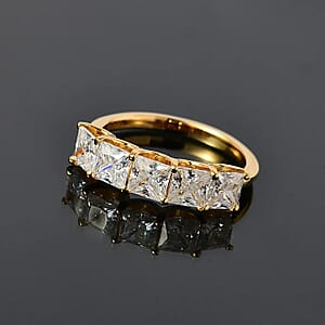 D'Joy Princess Cut Moissanite 1.85 ctw 5 Stone Ring, Moissanite Ring, Vermeil Yellow Gold Over Sterling Silver Ring, Engagement Ring (Size 7)