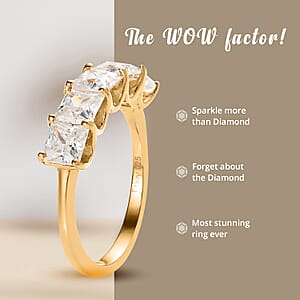 D'Joy Princess Cut Moissanite 1.85 ctw 5 Stone Ring, Moissanite Ring, Vermeil Yellow Gold Over Sterling Silver Ring, Engagement Ring (Size 7)