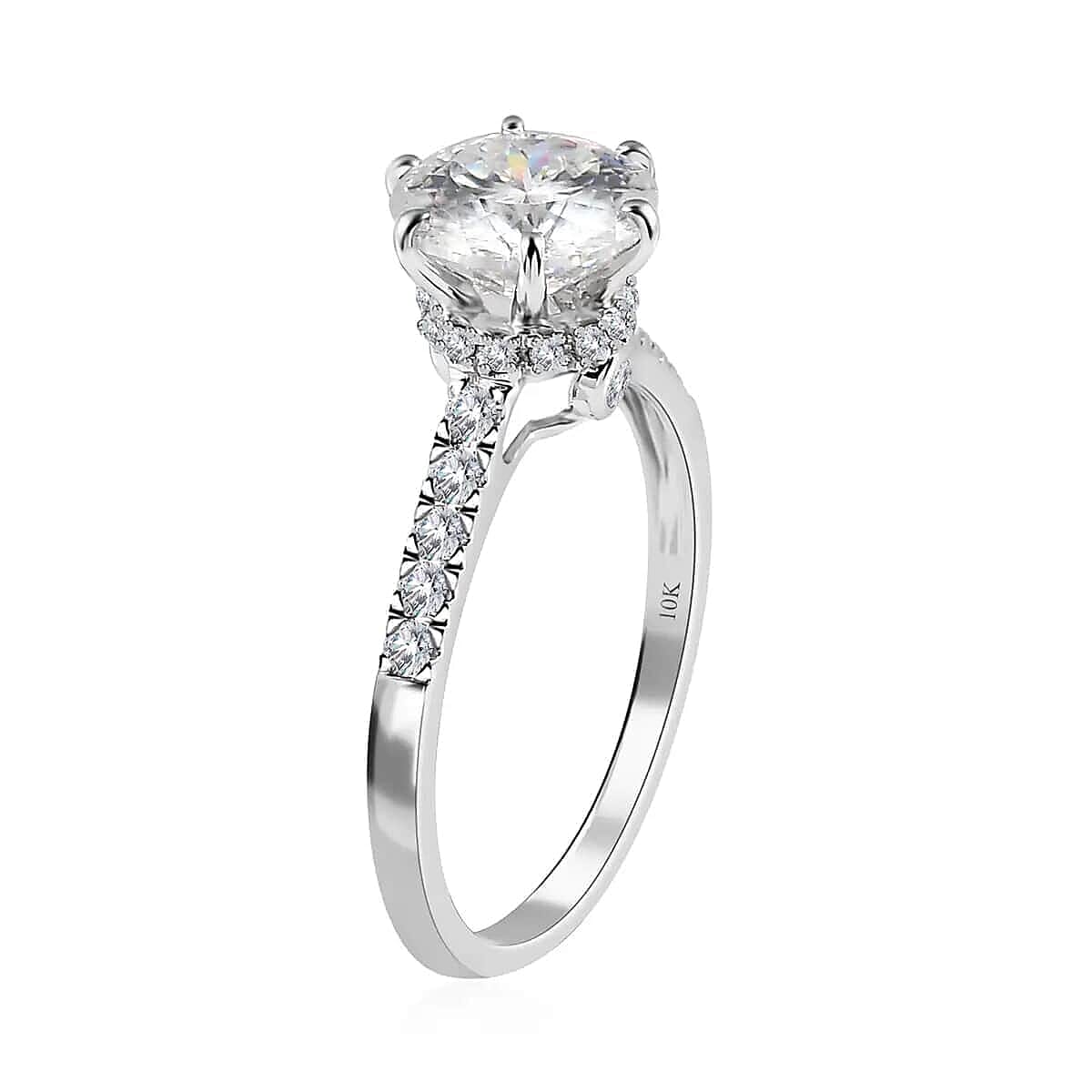 Luxoro 10K White Gold 120 Facet Moissanite Ring (Size 10.0) 2.30 ctw