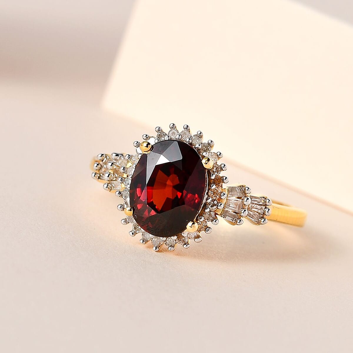 Premium Red Zircon and Diamond Halo Ring in Vermeil Yellow Gold Over Sterling Silver (Size 10.0) 3.40 ctw image number 1