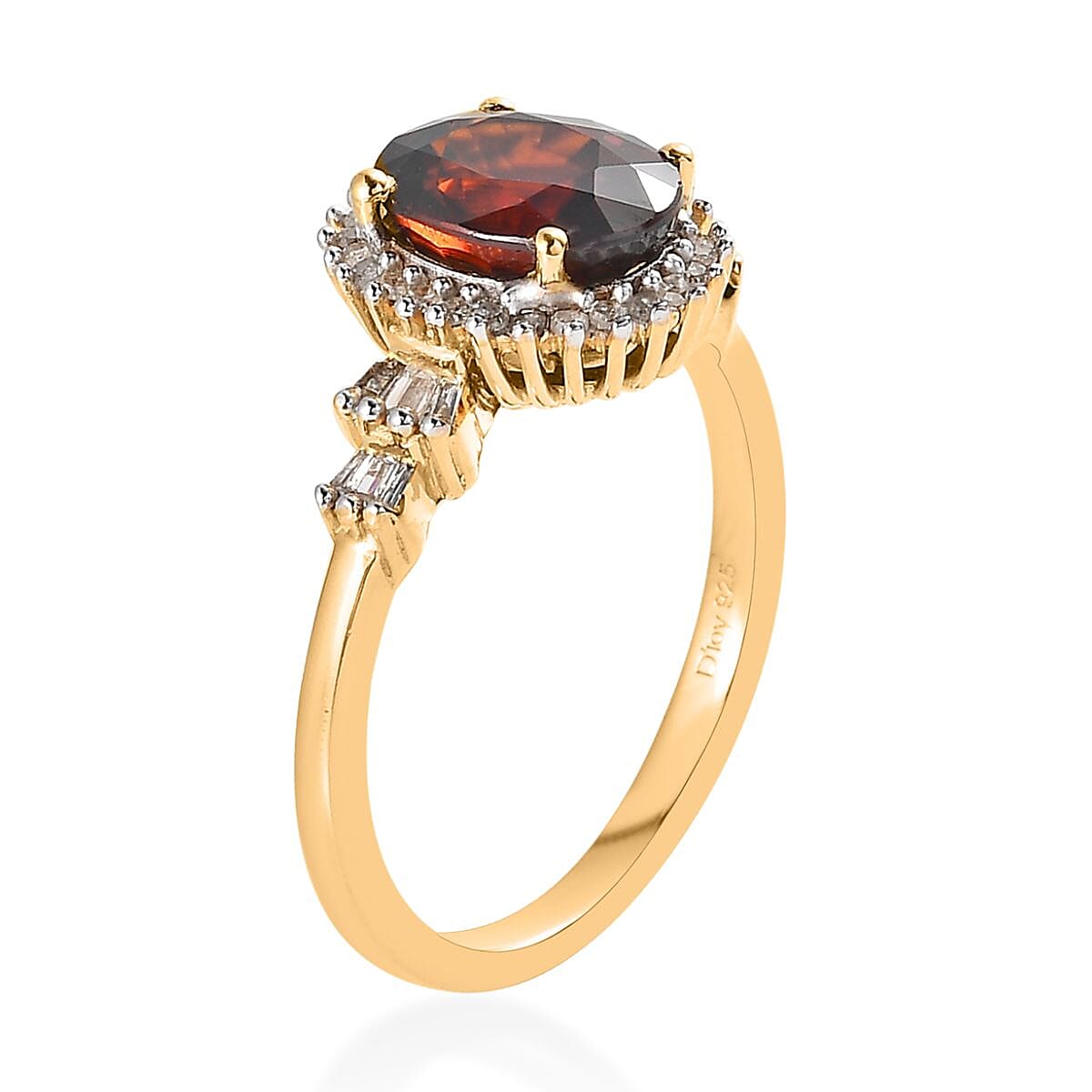 Premium Red Zircon and Diamond Halo Ring in Vermeil Yellow Gold Over Sterling Silver (Size 10.0) 3.40 ctw image number 3