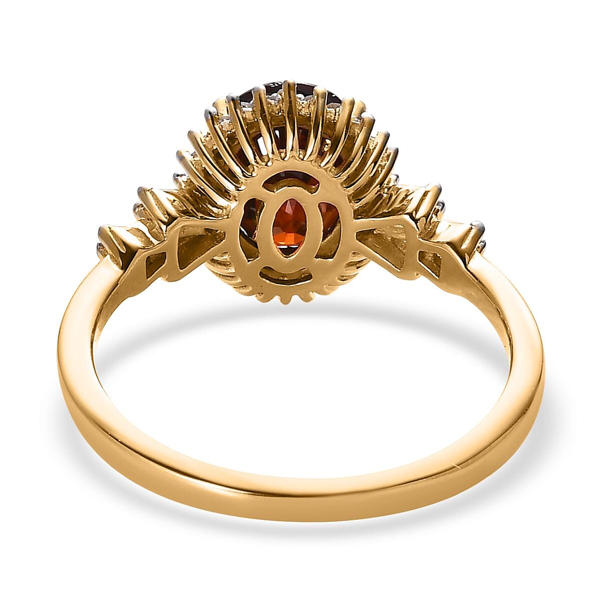 Premium Red Zircon and Diamond Halo Ring in Vermeil Yellow Gold Over Sterling Silver (Size 10.0) 3.40 ctw