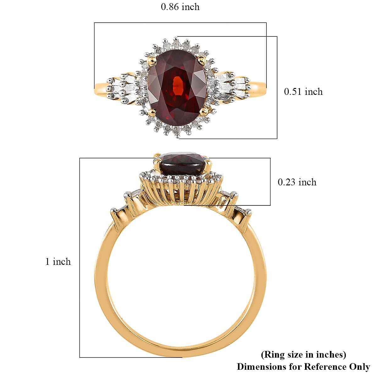 Premium Red Zircon and Diamond Halo Ring in Vermeil Yellow Gold Over Sterling Silver (Size 6.0) 3.40 ctw image number 5