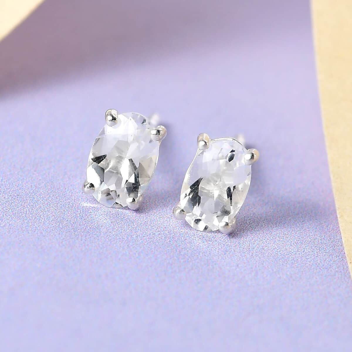 Brazilian Petalite Solitaire Stud Earrings in Sterling Silver 0.75 ctw image number 1