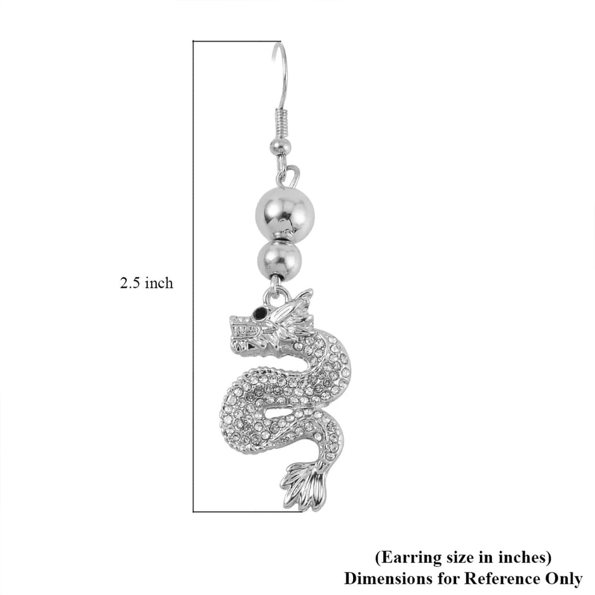 White and Black Austrian Crystal Dragon Earrings in Silvertone image number 6