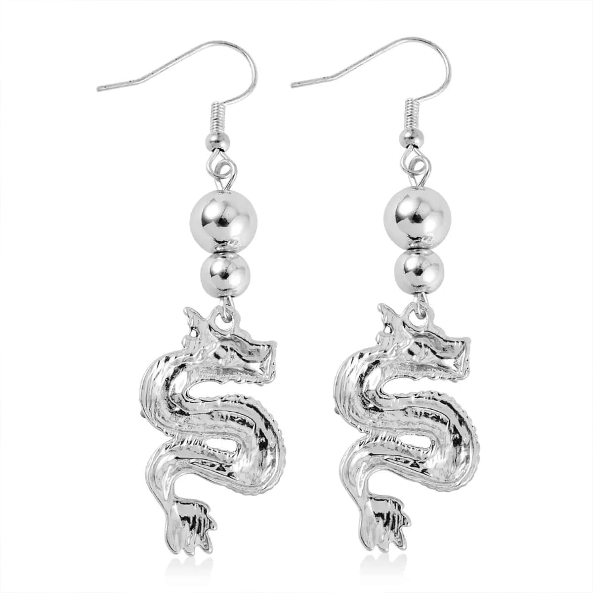 White and Black Austrian Crystal Dragon Earrings in Silvertone image number 8