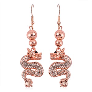 White and Black Austrian Crystal Dragon Earrings in Rosetone
