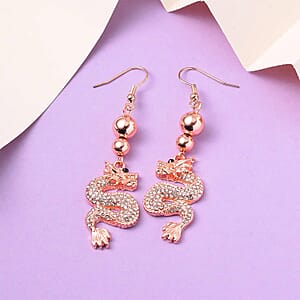 White and Black Austrian Crystal Dragon Earrings in Rosetone