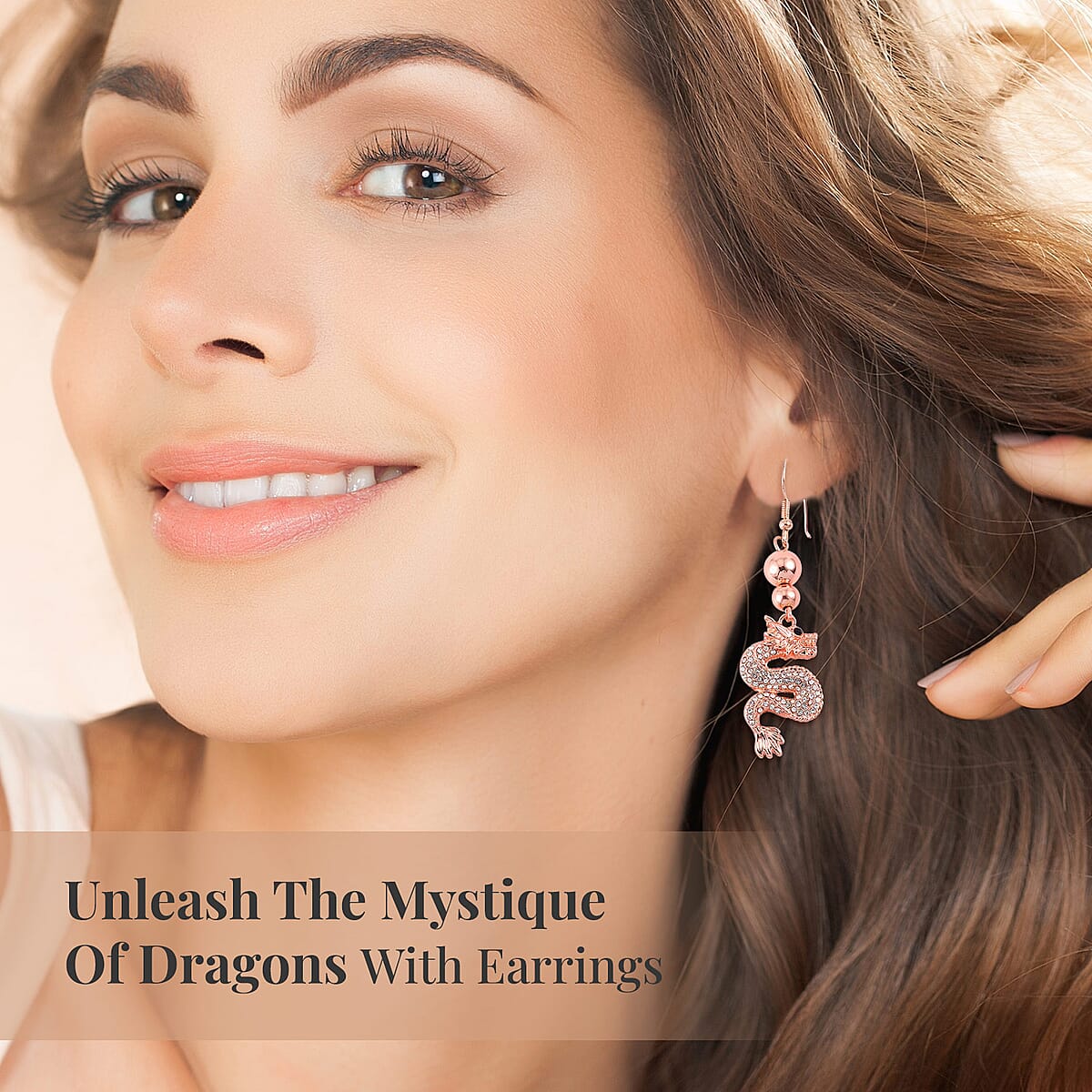 White and Black Austrian Crystal Dragon Earrings in Rosetone image number 2