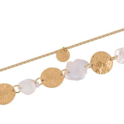White Shell Pearl Necklace 20-22 Inches in ION Plated YG Stainless Steel
