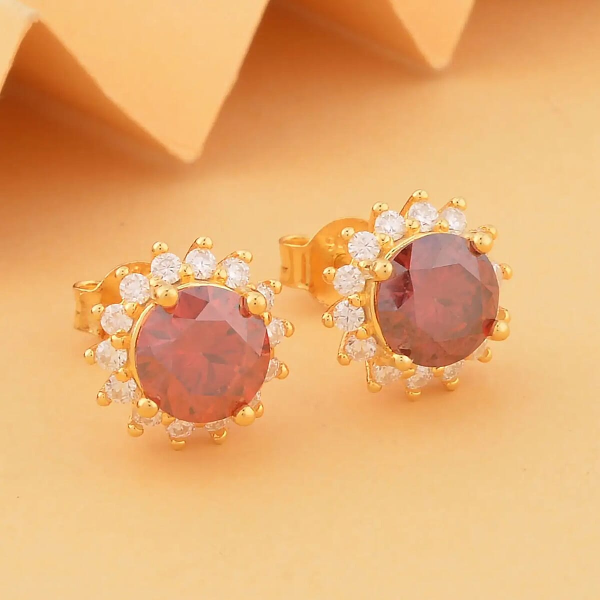 Red and White Moissanite Sunburst Stud Earrings in Vermeil Yellow Gold Over Sterling Silver 2.30 ctw image number 1