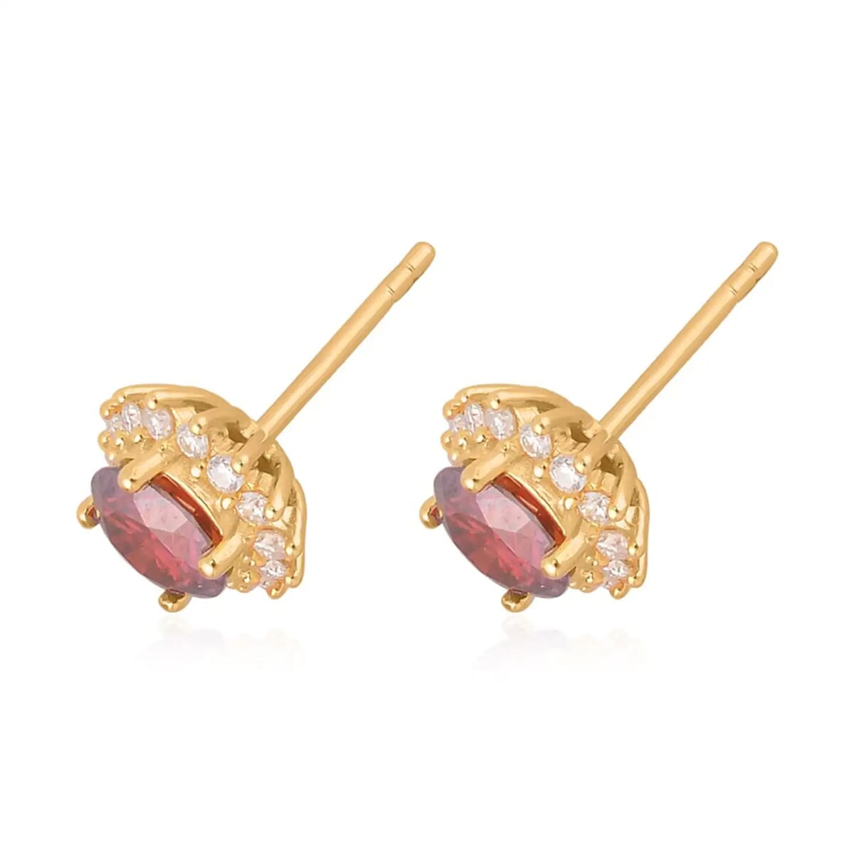 Red and White Moissanite Sunburst Stud Earrings in Vermeil Yellow Gold Over Sterling Silver 2.30 ctw image number 5