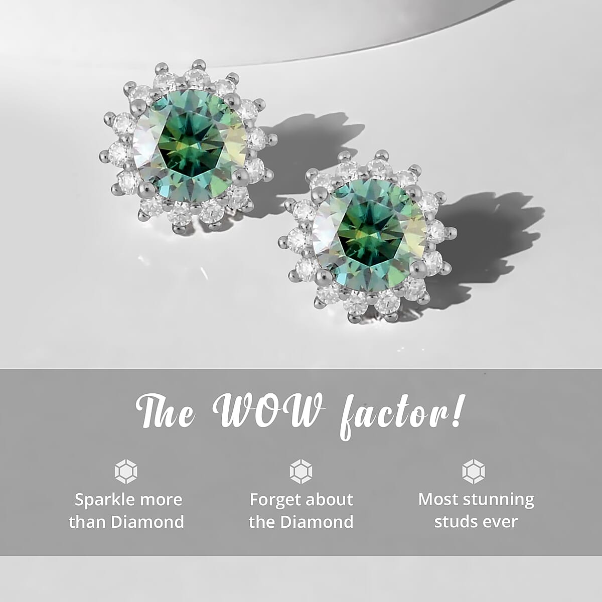 Moissanite Earrings, Sunburst Stud Earrings, Blue Moissanite Earrings, Sterling Silver Earrings, Moissanite Studs 2.30 ctw image number 3