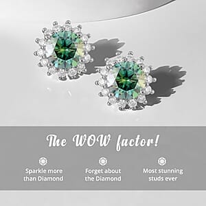 Moissanite Earrings, Sunburst Stud Earrings, Blue Moissanite Earrings, Sterling Silver Earrings, Moissanite Studs 2.30 ctw