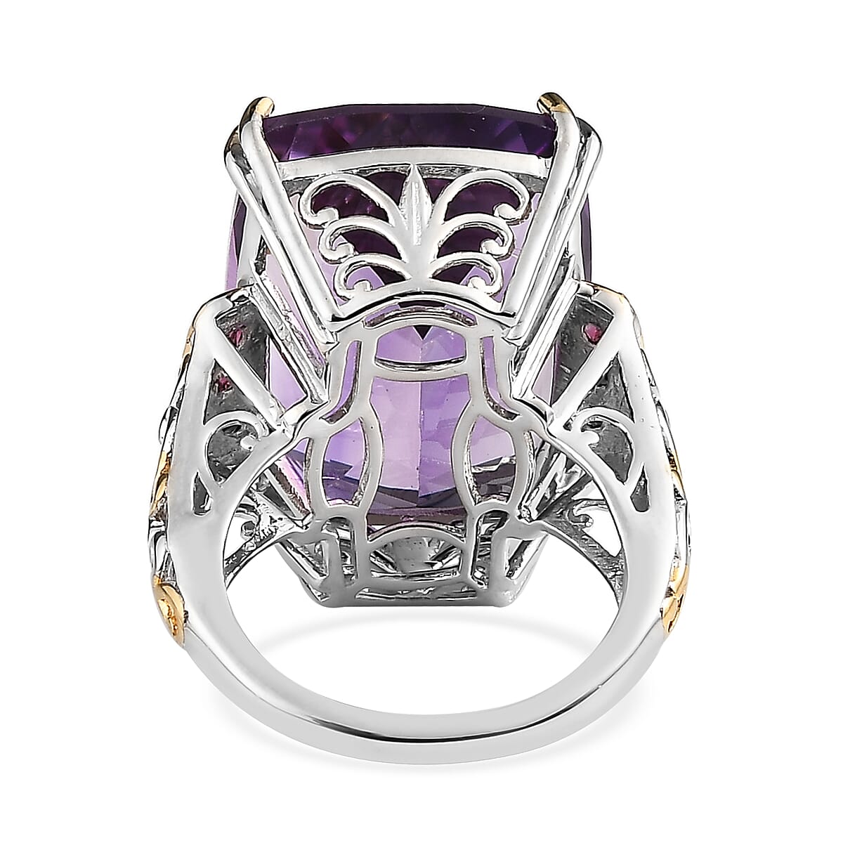 Amethyst (Cushion), Orissa Rhodolite Garnet Ring in Vermeil YG and Platinum Over Sterling Silver (Size 10.0) 26.25 ctw image number 4