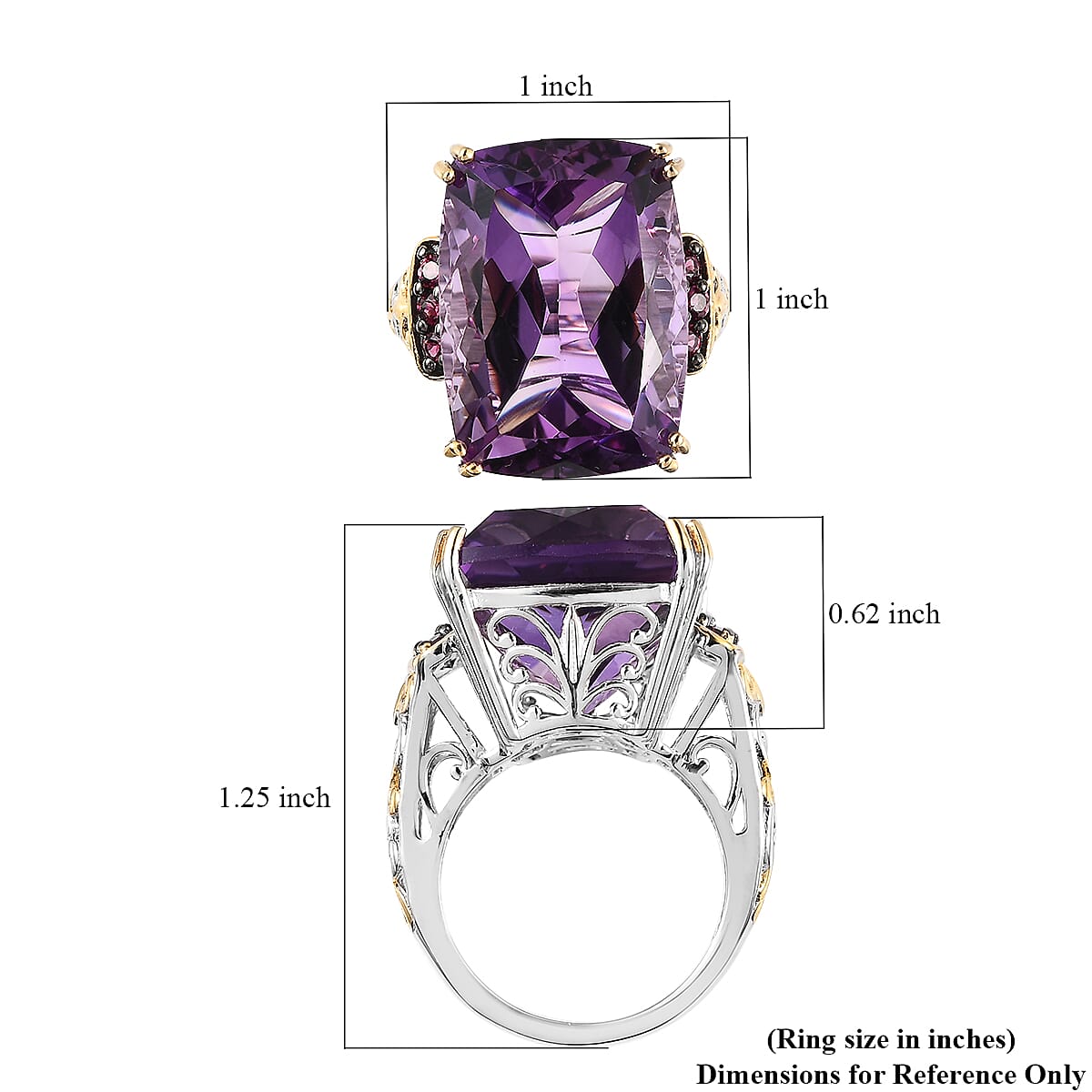 Amethyst (Cushion), Orissa Rhodolite Garnet Ring in Vermeil YG and Platinum Over Sterling Silver (Size 10.0) 26.25 ctw image number 5