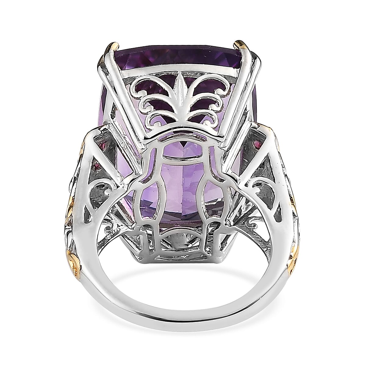 African Amethyst and Orissa Rhodolite Garnet Ring in Vermeil YG and Platinum Over Sterling Silver (Size 8.0) 26.25 ctw image number 4