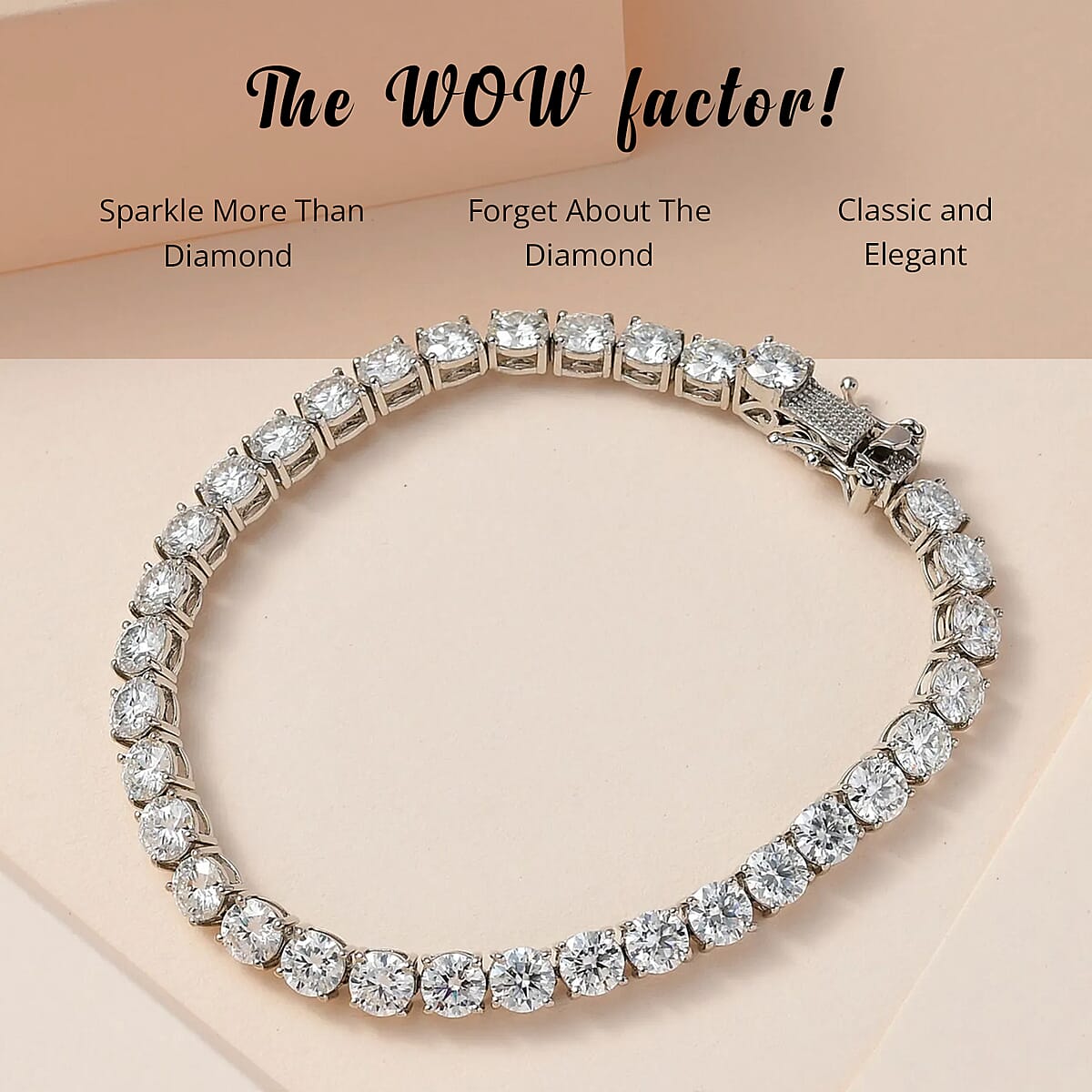 Moissanite 16.35 ctw Tennis Bracelet, Moissanite Bracelet, Platinum Over Sterling Silver Bracelet, Moissanite Jewelry, Gifts For Her (8.00 In) image number 3