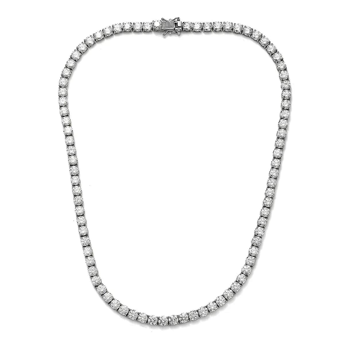 Moissanite Tennis Necklace 18 Inches in Platinum Over Sterling Silver 37.00 ctw image number 0